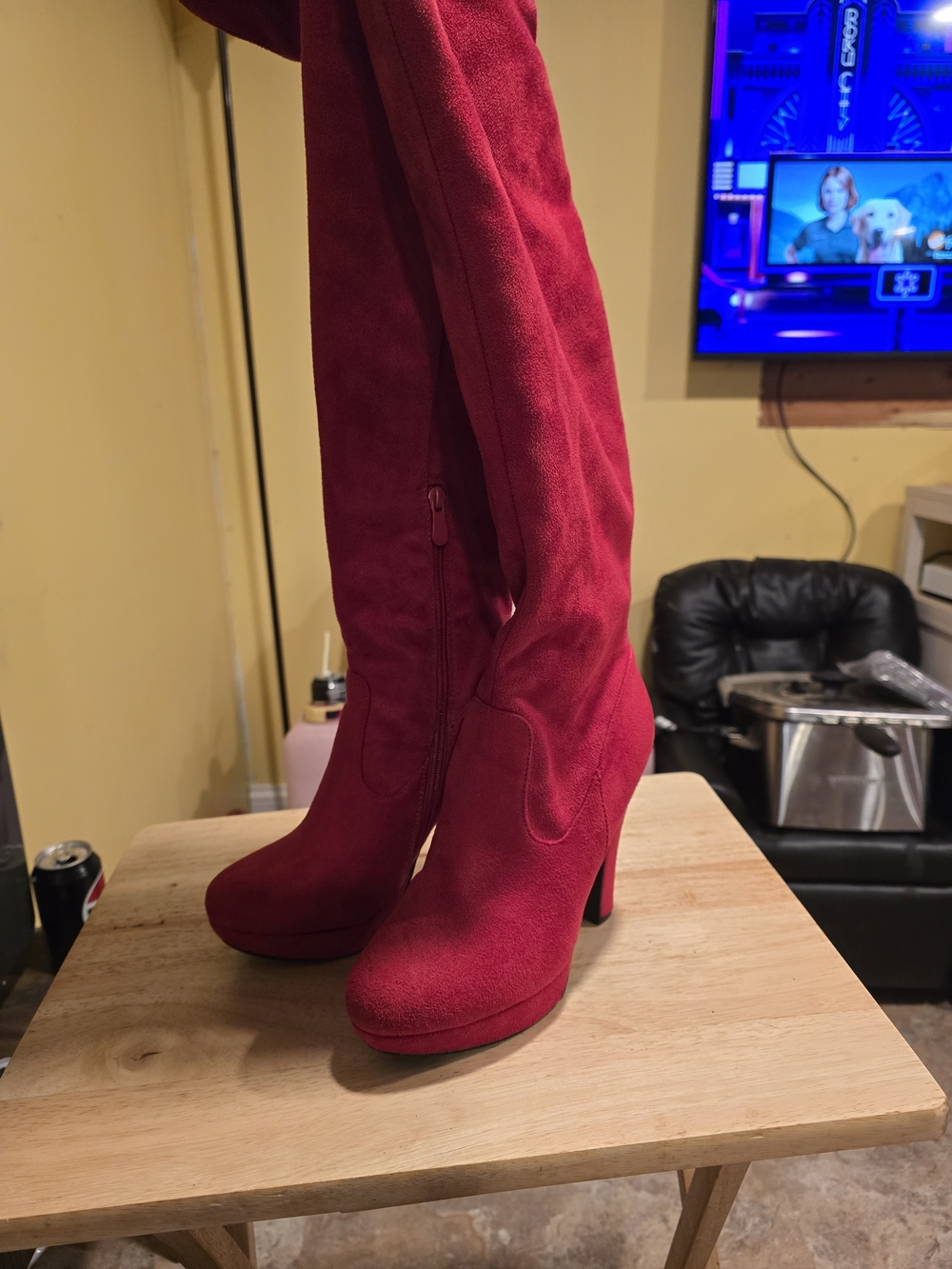 Amazon Red Over-the-Knee Suede Heel Boots